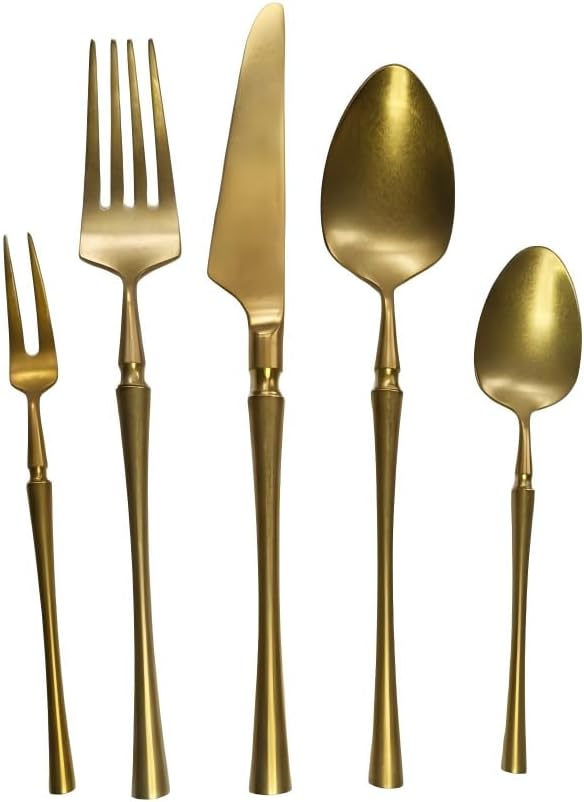 15Pieces Stainless Steel Cutlery Set, Including 3 Dinner Knives, 6 Dinner Spoons, and 6 Dinner Forks. Snowflake Gold Finish, Dishwasher Safe, and Suitable for Home and Restaurant Use (Gold)