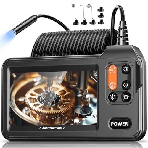 Cámara Endoscópica, Hopefox 1080P HD 4,3' Pantalla IPS Endoscopio Camara de Inspeccion con 8 Luces LED, IP67 Camara Inspeccion Tuberias, Cable Semi-Rígido de 5M, Herramientas Taller mecanico