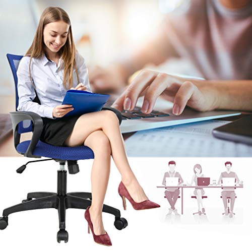 BestOffice | Ergonomic Office Chair | Mid-Back Swivel Desk Chair | Breathable Backrest & Lumbar Support | Adjustable Height | Sponge Seat | Rolling Wheels | Blue | for Adults & Women