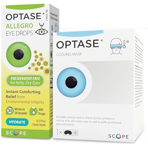 Optase Allegro Eye Drops & Cooling Eye Mask Bundle - Dual Action Relief for Dry Eyes and Puffiness - Eye Drops for Instant Dry Eye Relief - Cooling Mask to Soothe Itchy Eyes Cover