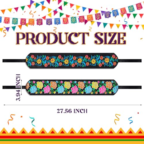 2 Pcs Embroidered Mexican Belt for Women Dress Day of The Dead Traditional Adjustable Belt with Colorful Embroidered Flowers for Women Day of The Dead Halloween Dress Party2
