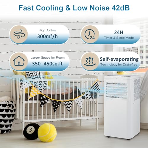 Image of 10,000 BTU Portable Air Conditioners, 4-in-1 Modes Up to 450 Sq.Ft., Portable AC Unit with Cool, Fan, Dehumidifier, Sleep, 24H Timer, Remote & Installation Kit, for Bedroom