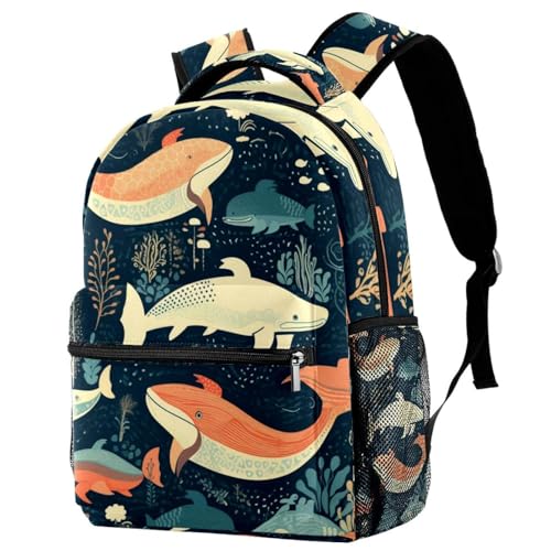 Sac à dos d'école imprimé baleine pour fille et garçon - Modèle multicolore taille unique