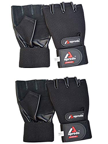 Image of Aprodo Cardio Fitness Gym Gloves, (Pack of 2 Pair) Leather Palm Long Wrist Support, (X-Large)