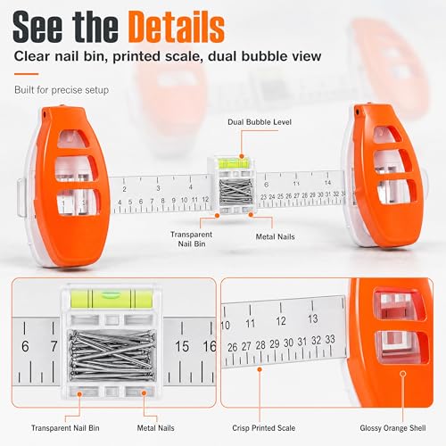Hang Hero-3-in-1 Picture Hanging Tool, Magnetic Nail Hanger with Level Ruler, No Hammer Wall Mount Tool for Frame Mirror Gallery Decor, Comes with 20 Brad Nails — view 5