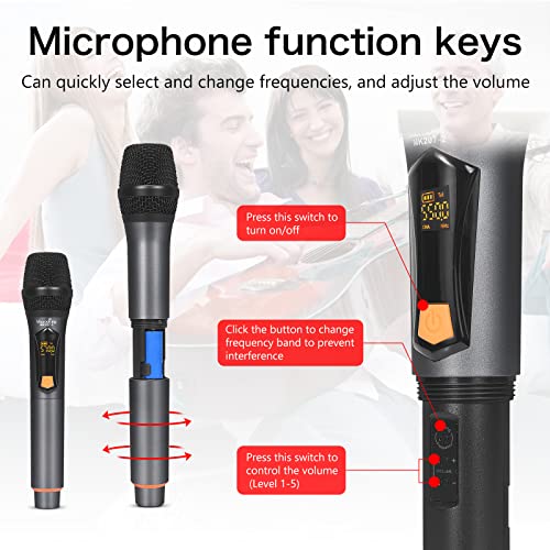 Microcking Wireless Microphone, Uhf Metal Handheld Cordless Dynamic Mic System, Auto Connect, 1/4‘’Output, 200 Ft For Karaoke/Party/Dj/Wedding/Speech/Outdoor Events #TOP4