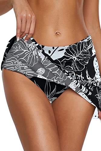 Image of REKITA Women Swim Skirt Solid Color Waistband Skort Bikini Bottom