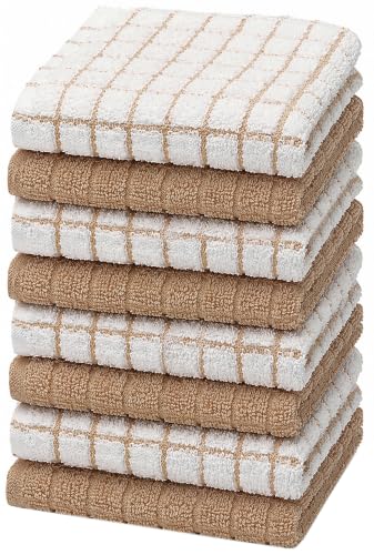 Bumble Dish Cloths (8-Pack), 100% Cotton Kitchen Towels, 12"x12" - Tan