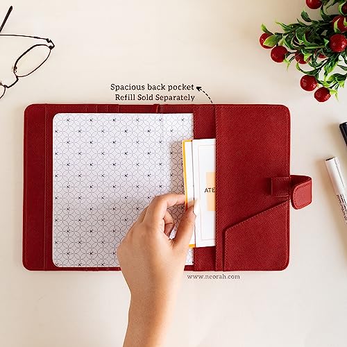 Image of NEORAH - B6 Notebook SLEEVE with SNAP Button - [ SLEEVE ONLY ]|Vegan Leather|Office Diary Holder with Penloop| 2 Front & 1 Back Pocket | 6 Card Slots |2 BookMarks - Fits any B6 Softcover - RED
