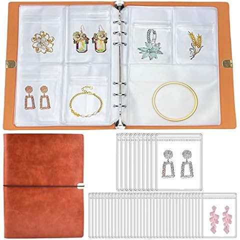 Verbesserter A5-Ordner PU-Schmuck-Organizer, Schmuckkarten-Aufbewahrungsbuch mit Taschen Cover