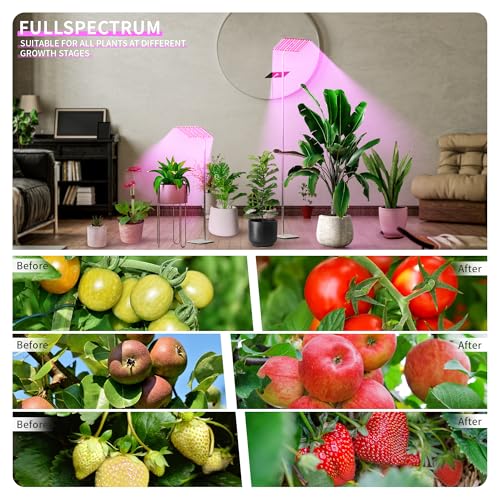 Image of BESTVA 48W Grow Lights for Indoor Plants with Stand, Full Spectrum LED Plant Light for Indoor Plants,12-59 Inches Height Adjustable Growing Lamp with Auto On /Off Timer 4H /8H /12H, 4 Dimmable Brightness