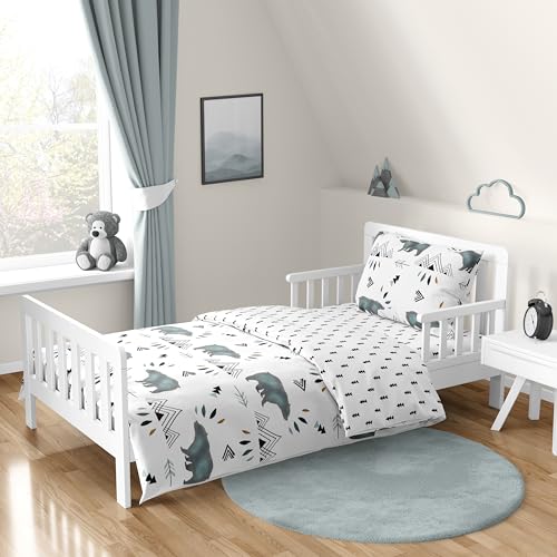 Image of Sweet Jojo Designs Bear Mountain Watercolor Boy Toddler Kid Childrens Bedding Set 5 Pieces Comforter, Sham and Sheets