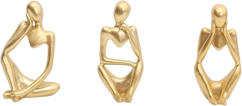 Resin Abstract Thinker Statue 3-Pack, Modern Art Ornaments Home Office Shelf Decor, Gold White Black Desktop ArtGold