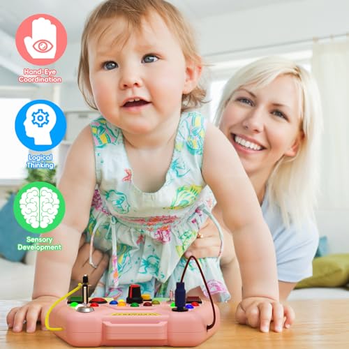 Image of Toddler Busy Board With LED Light - Baby Game Sensory Toy,Light Switches Montessori Toy for 3 Year Old，Kids Educational Learning Activities Toys,Easter Basket Stuffers Ideas for 3 4 5 6 Boys Girls