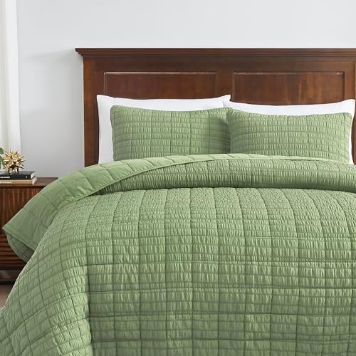 ROARINGWILD Sage Green Quilt Set Queen Size with Pillow