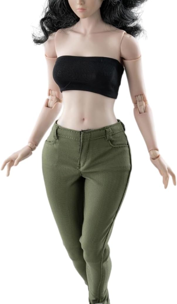 Fremego 1/6 Scale Female Clothes,Female Pencil Pants Elastic Pant Trousers Clothing for 12inch PH TBL JO Worldbox Action Figure (Green)
