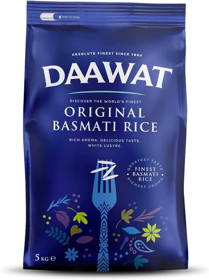 Seelans Daawat Original Basmati Rice with Rice Aroma, Delicious Taste, White Lustre,Perfectly Aged, Aromatic & Textural Grain, Rich Flavour with Sweet Taste, Ideal for all types of Dishes - 5Kg