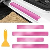 MLAHUIER 4PCS Carbon Door Sills Protector with Scraper, 3D Anti-Scratch Door Edge Entry Protection Trim for Door Edge/Front and Rear Bumper Door Threshold Protector Cover Sticker Strips(Pink)