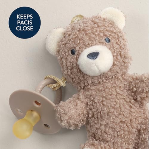 Image of Itzy Ritzy Pacifier & Lovey Set - Natural Rubber Paci with Stuffed Animal Lovey - Detachable Plush Bear Pacifier Holder & Coordinating Natural Rubber Soother, Ideal for Ages 0-6 Months (Bear)