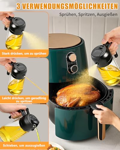 MRUN BONE 2 in 1 Ölsprüher für Speiseöl, Sprühflasche Öl, 470ML Cooking Oil Sprayer, Ölausgießer für Heißluftfritteuse, Sprühöl… – Ansicht 6