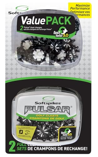 Softspikes Pulsar Golf Cleats Fast Twist 3.0 Value Pack - 2 Sets of 18 Spikes - Black - Also Fits Tri-Lok, SLIM-Lok, and Tour Lock Cleat Systems