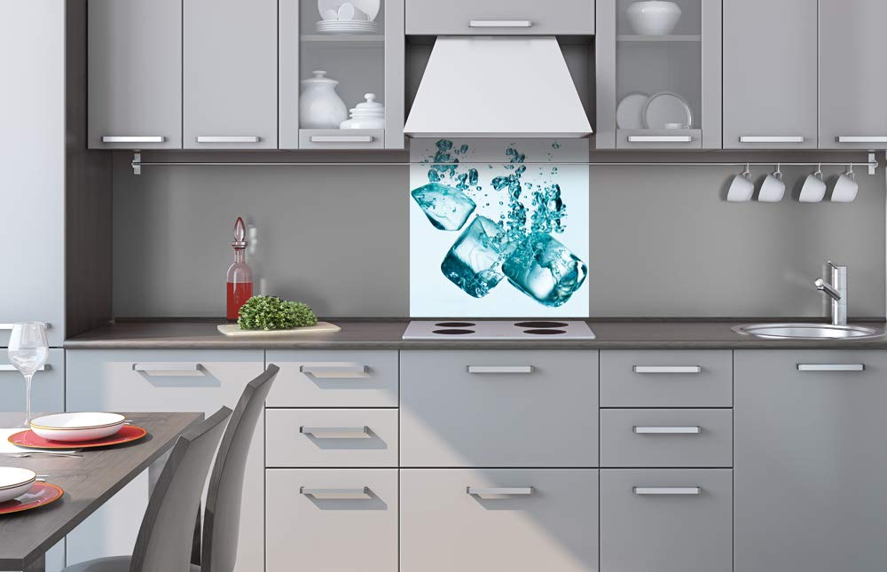 Placa para la pared posterior de la cocina con diseño de cubitos de hielo, 60 x 60 cm, protección contra salpicaduras para el fregadero, calidad prémium, aluminio Dibond, grosor de 3 mm, fabricado en