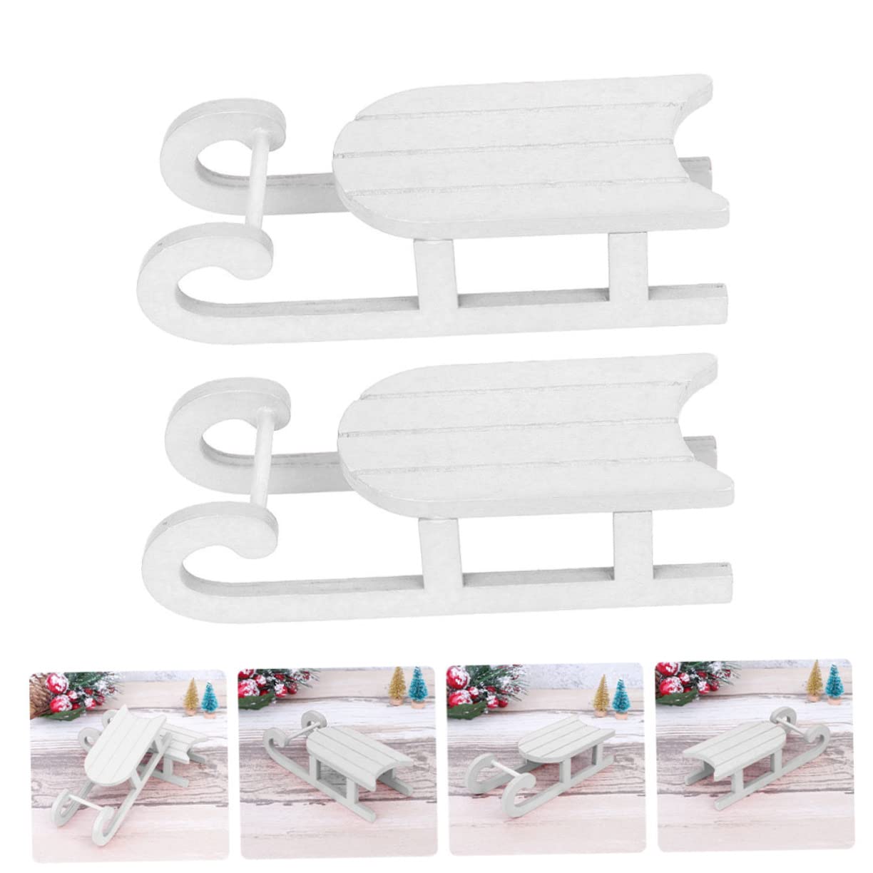 ABOOFAN 6 Set Ornamenti Di Slitta Di Natale Vacanza Nevicare Slitte Regalini Natalizi Christmas Ornamento Di Natale Ornamento Natalizio Con Slitta in Legno Di Legno Bianca 2 Pezzi * 6