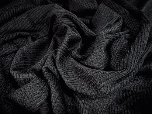 Tela térmica de punto acanalado con parte trasera de forro polar, por metro, color negro