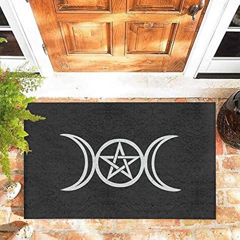 JOOCAR Door Mat Triple Moon Pentacle Pagan Symmetrically Religious Symbols Door Mat for Indoor, 40x60 cm, Non-slip Entrance Rug Machine Washable Soft Doormats for Kitchen Bathroom Bedroom Cover