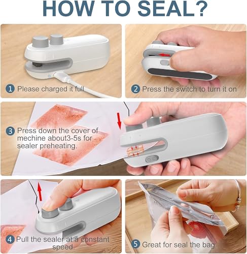Image of Electric Bag Sealer with Cutter for Plastic Bags - Handheld Rechargeable Sealing Device