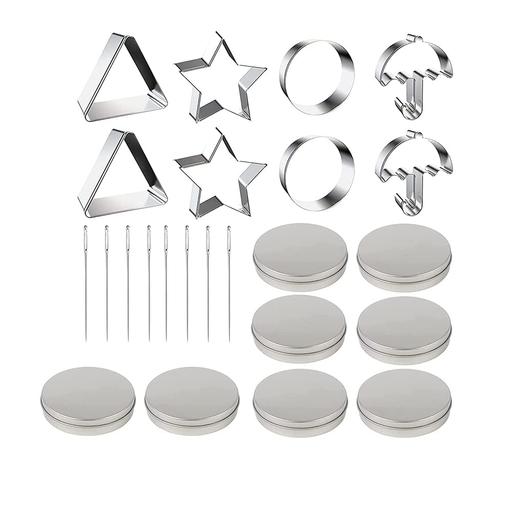DINESA Set di 24 formine per biscotti, mini stampi per biscotti, forma a forma di ombrello a forma di stella, con scatola di latta e ago
