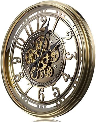 TOKTEKK 21 inch Large Wall Clock with Real Moving Gears, Battery Operated Modern Metal Decorative Wall Clock, Oversize Industrial Steampunk Wall Clock for Living Room Decor(Vintage Bronze Arabic)