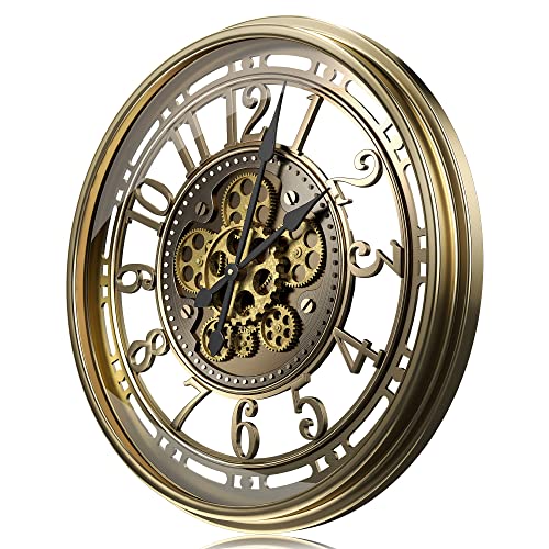Toktekk 21 Inch Large Wall Clock With Real Moving Gears, Battery Operated Modern Metal Decorative Wall Clock, Oversize Industrial Steampunk Wall Clock For Living Room Decor(Vintage Bronze Arabic) #TOP3