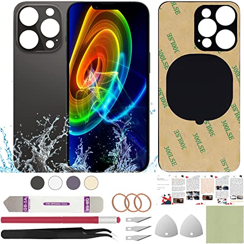ReuWeu Rear Back Cover Glass Replacement Compatible with iPhone 14 Pro Max 6.7(Black)