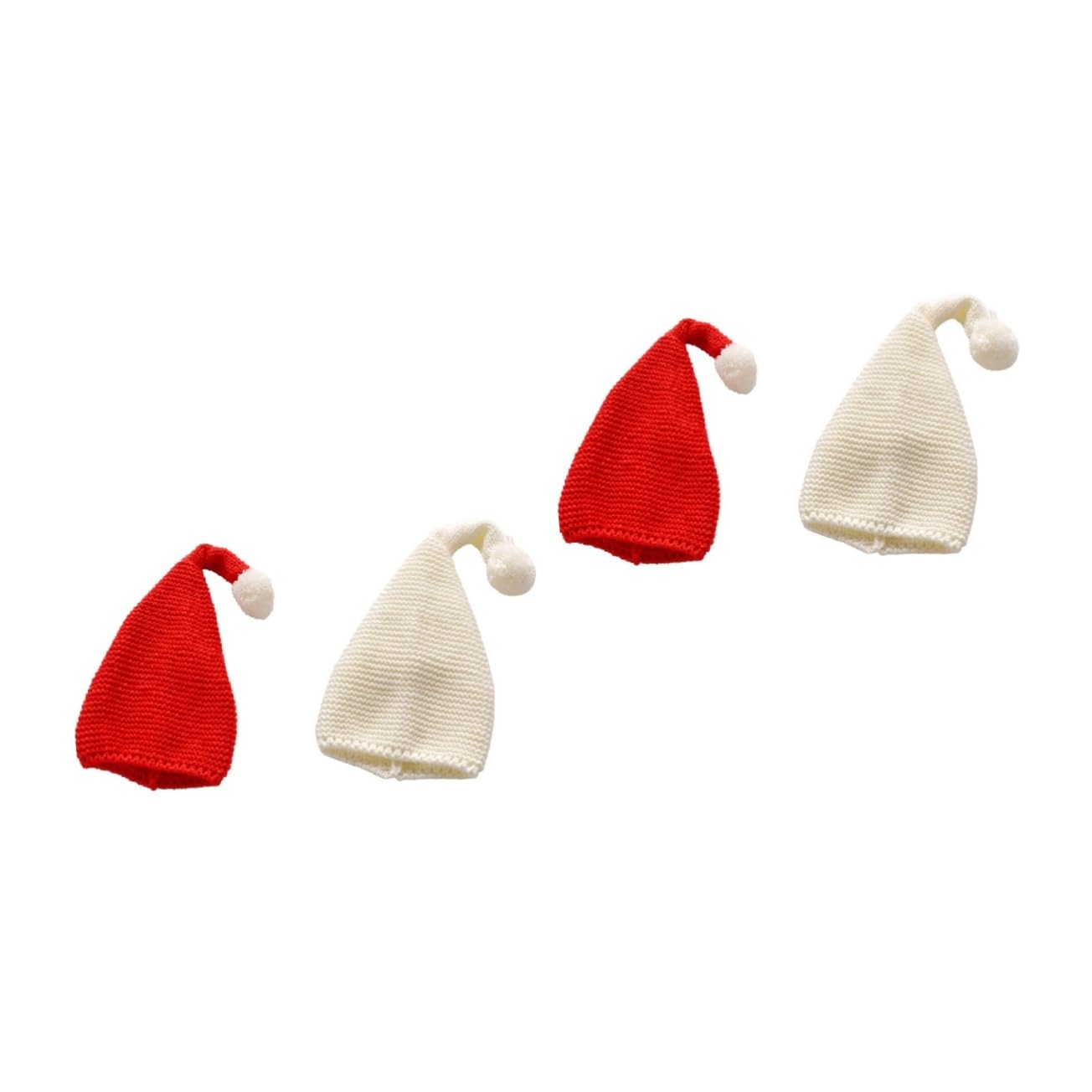 4 Stück Flauschige Ballmützen Kinder wintermütze Kinder weihnachtsmütze weihnachtsmannmützen für Nikolausmütze Mädchen Hüte mütze Strickmützen Hüte aus Holzgarn rot