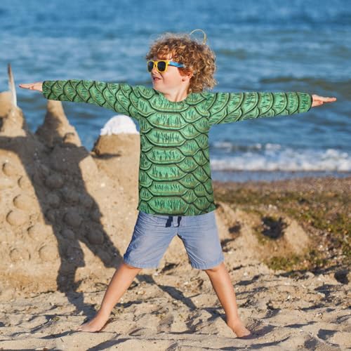 Aflyko Animal Print Boys' Rash Guard Shirts Snake Skin Green Nature Fancy Swim Shirt 3-12T4