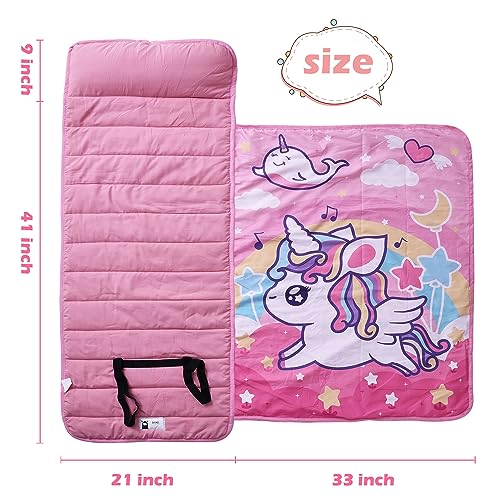 Image of TANOSHII Toddler Nap Mat with Pillow and Blanket, Unicorn Pattern- 21 inchx53 inch, Cozy, Soft, and Machine Washable, All-in-one Design - Nap Mats for Preschool, Travel and Daycare