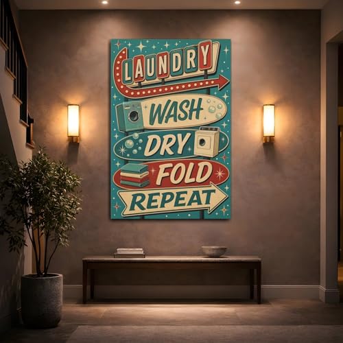 Toile vintage buanderie grand format 50x75cm cadre vertical decoration murale chambre