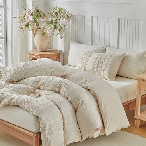 Tospass Bettwäsche 155x220 Beige Stickerei Getuftet Boho Bettwäsche Set – Ansicht 4