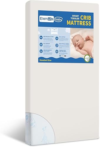 ELEMUSE Colchón transpirable para cuna de bebé, sábana refrescante para sudores nocturnos de bebé, funda impermeable lavable, espuma firme