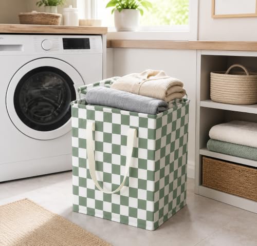 Image of MAIZMZ 3 Pack Sage Green Storage Bins, 14.6 inchx12.6 inchx19.7 inch Waterproof Lining Laundry Baskets for Girls Room, Gifts