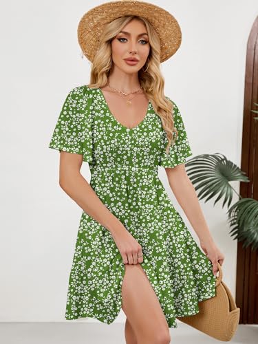Image of UEAL Womens Cute Floral Smocked V Neck Flutter Sleeve Sundress with Pockets Casual Spring Summer Dresses for Women 2026