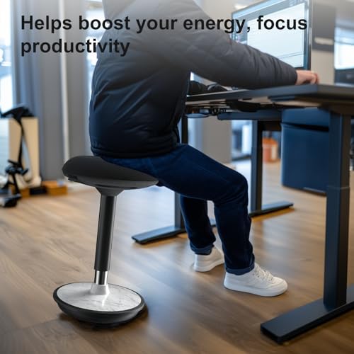 Image of Adult Wobble Stool - Anti-Fatigue Standing Desk Stool with 360 Rocking Non-Slip Curved Base, Height Adjustable 22-32 Inch Standing Chair for Home & Office,Faux Marble