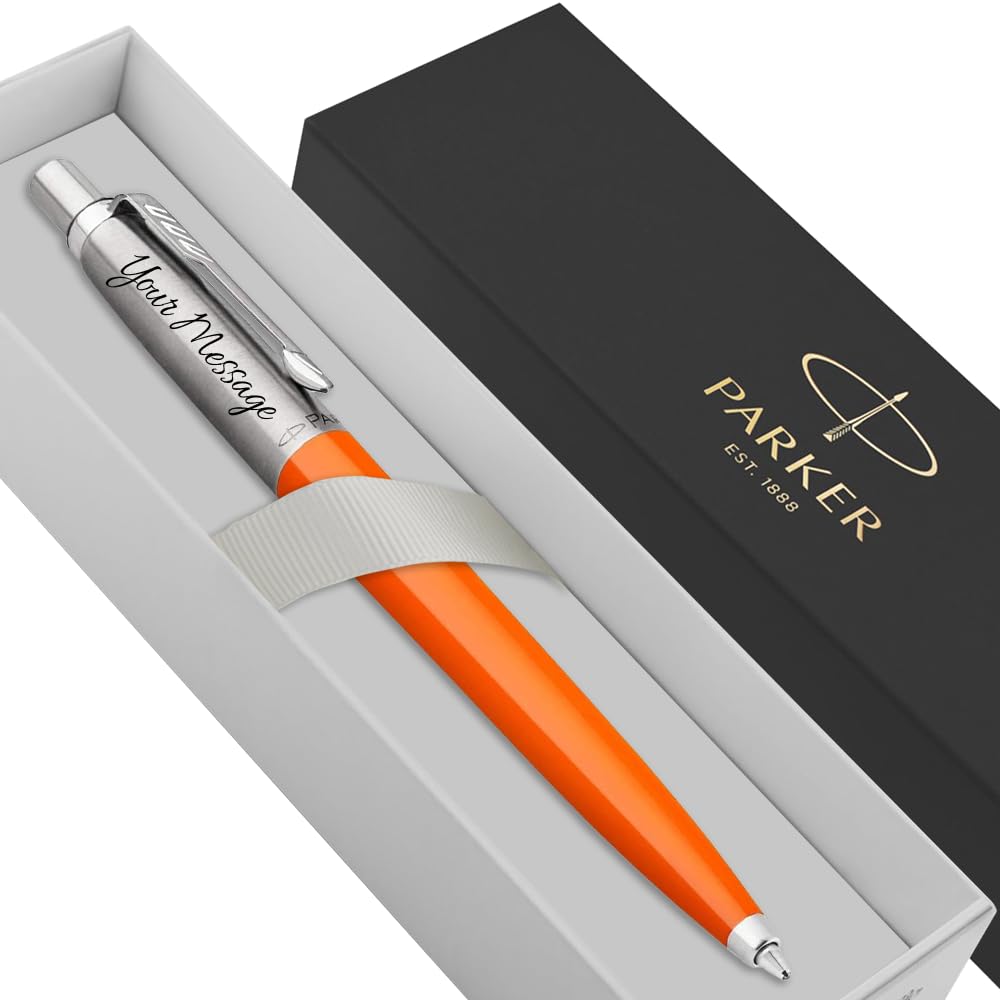 Parker Jotter Ballpoint personalised parker pen engraved In Classy Gift Box Ideal Valentine's day, Birthday or Fathers Day Gift Perfect For Men & Women Engraved Pen With Laser Engraving (Orange) — image 1