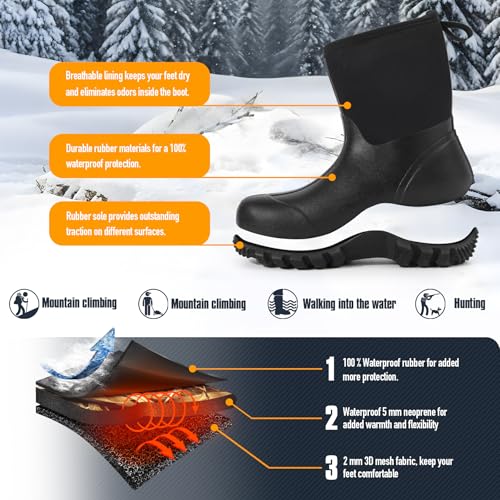 GUGULUZA Herren Halbe Gummistiefel Neopren Isoliert Wasserdicht Angeln Hof Stiefel Schwarz