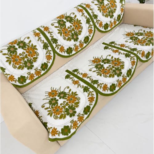 Image of Homerz Premium 'Surya Series' Sofa Cover | Stylish Sofa Protector | Net Fabric | Anti-Stain & Washable Slip Cover Exact Size Antislip (Daisy Green, 7 (3+2+2) Seater, Seat Cover with Backrest)