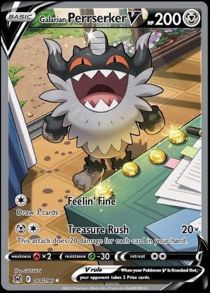 Pokemon - Galarian Perrserker V - 184/196 Lost Origin Full Alternate Art Card