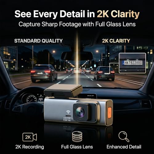 Image of Golens T3-B1V Dash Camera for Car (New Launch) | Front 2K Recording | Starlight Night Vision | WiFi Dashcam with App Control | 1.47 inch Display, 140 Wide Angle