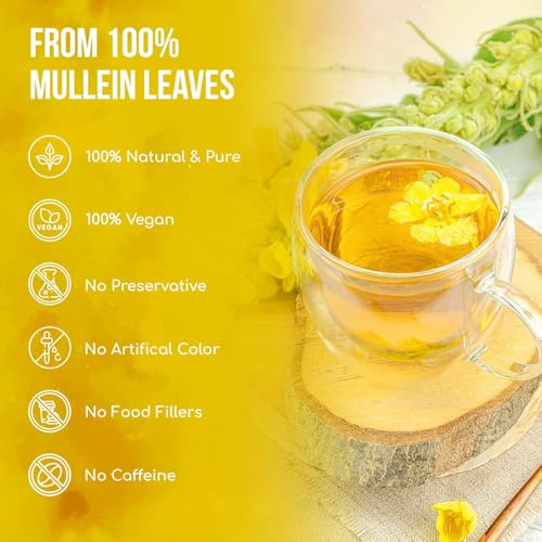 Image of FreshDrinkUS, Premium 120 Mullein Leaf Tea Bags For Lung, 100% Natural & Pure from Mullein Leaves. Loose Leaf Mullein Herbal Tea. Made with Natural Material Tea Bags. No Sugar, No Caffeine, No Gluten, Vegan.
