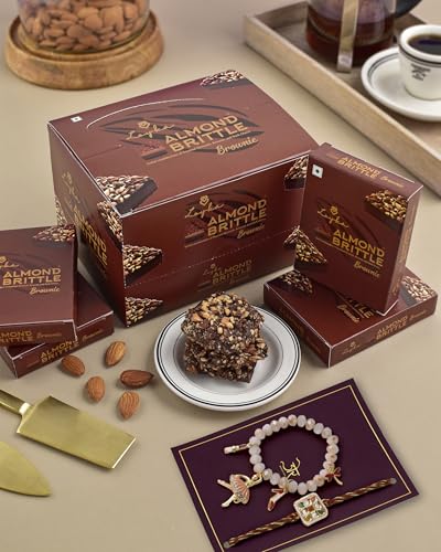 Image of Hyperfoods Bhaiya Bhabhi Rakhi Set With Chocolate Rakhi For Brother Chocolates Gift Pack Rakhi With Chocolates Almond Brittle Brownie 180Gm Diva Divine Bhai Bhabhi Rakhi Set